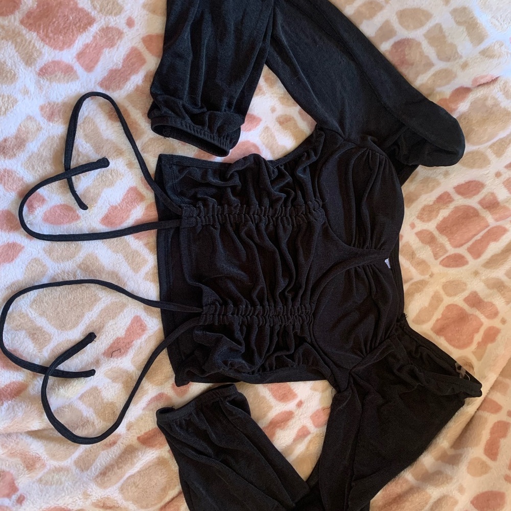 Black Ruched Long Sleeve Top